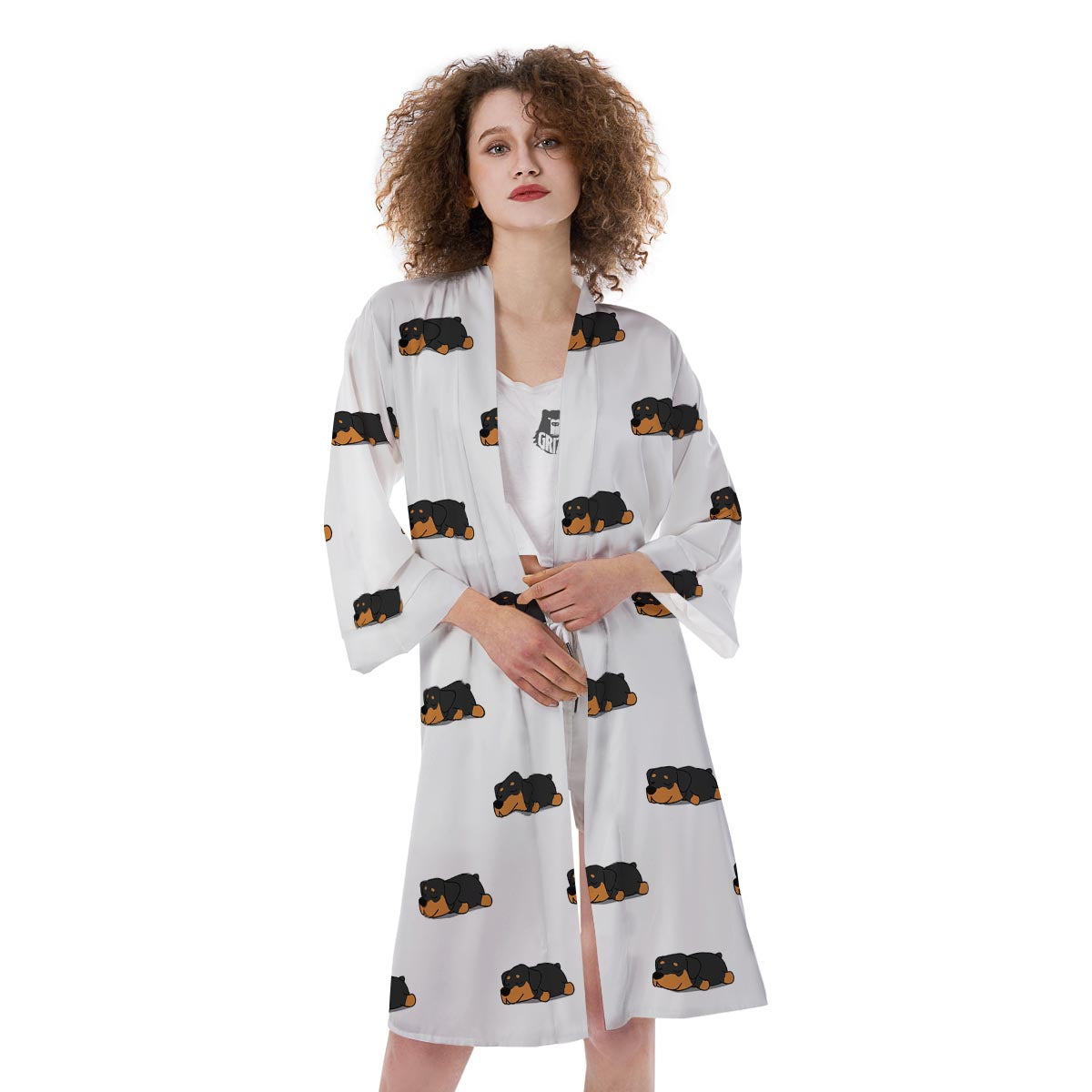 Rottweiler Sleeping Print Pattern Kimono-grizzshop