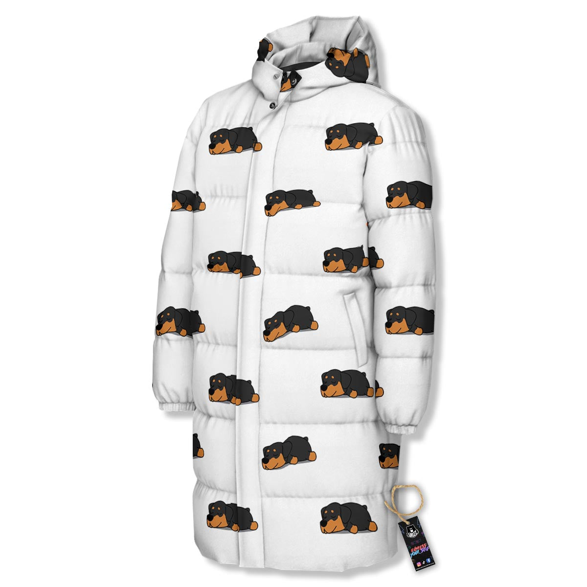 Rottweiler Sleeping Print Pattern Long Down Jacket-grizzshop