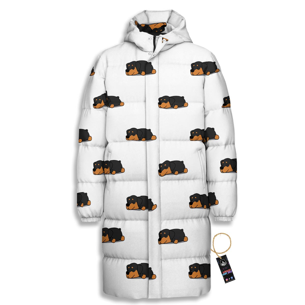 Rottweiler Sleeping Print Pattern Long Down Jacket-grizzshop