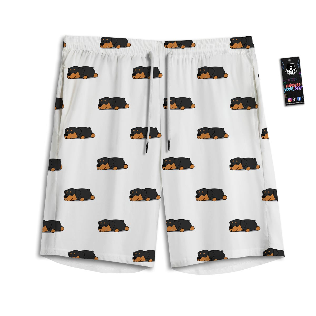 Rottweiler Sleeping Print Pattern Men's Athletic Shorts