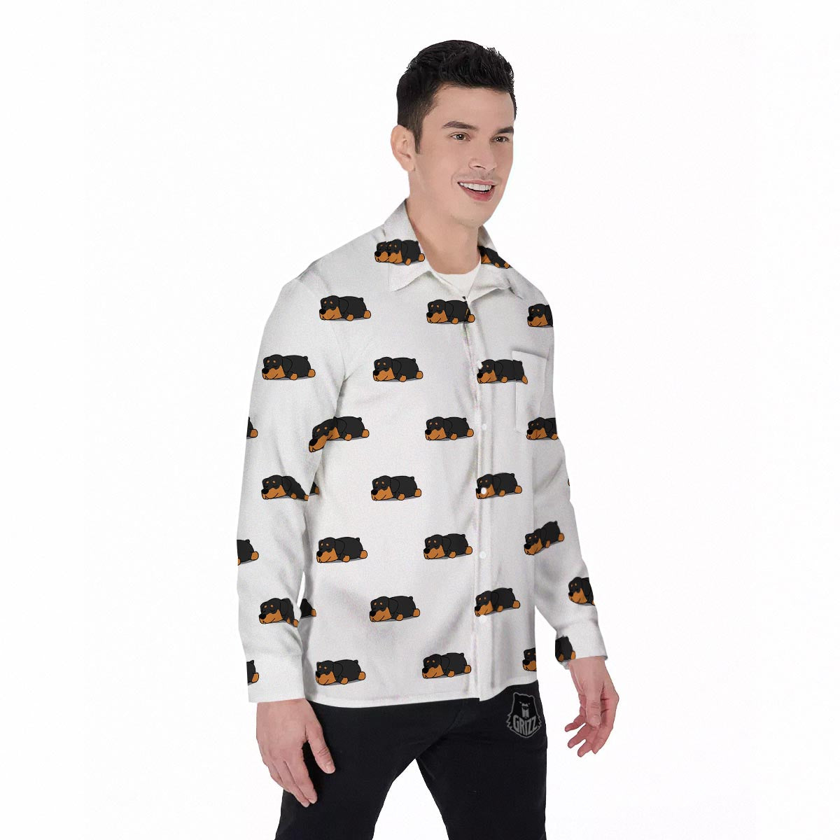 Rottweiler Sleeping Print Pattern Men's Long Sleeve Shirts-grizzshop