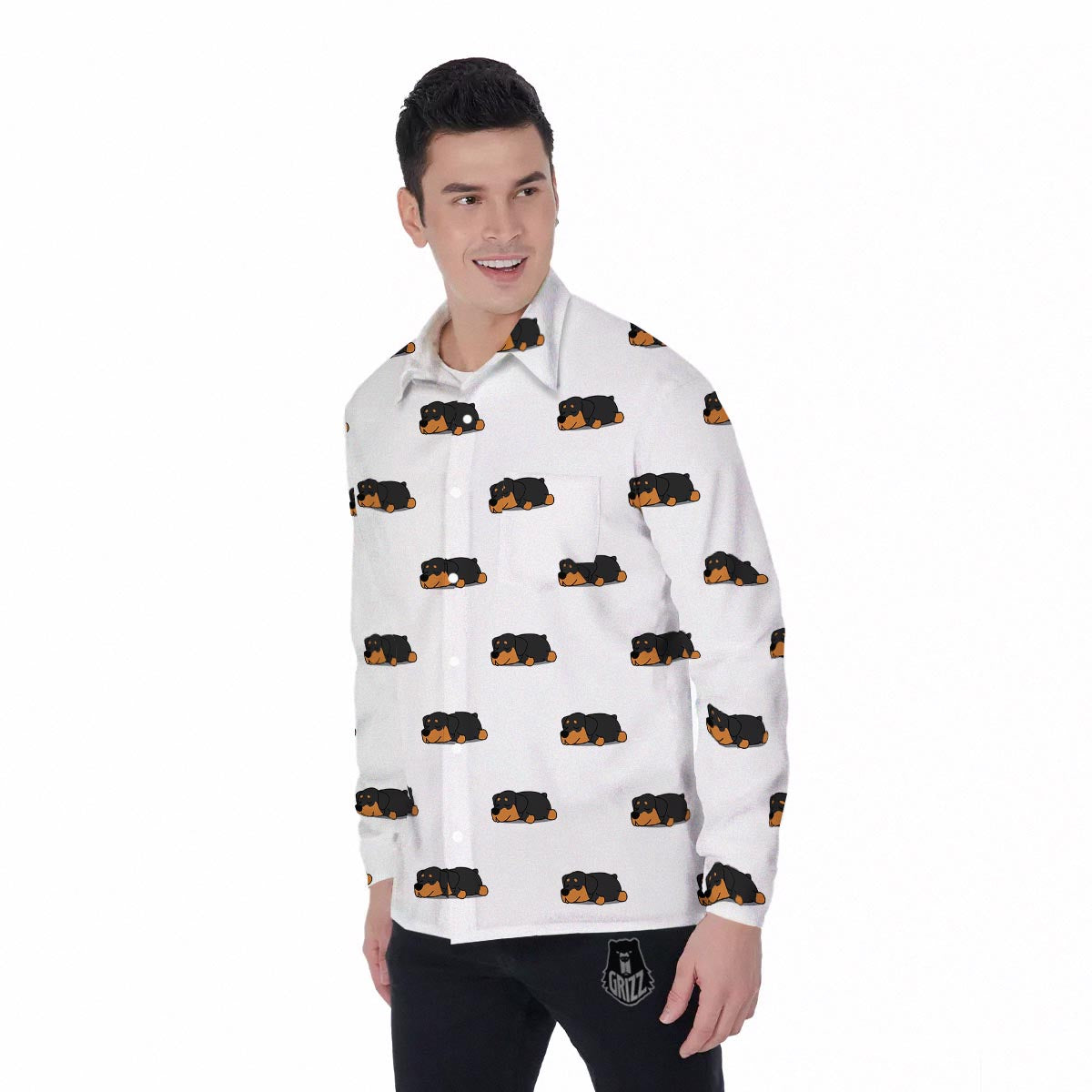 Rottweiler Sleeping Print Pattern Men's Long Sleeve Shirts-grizzshop