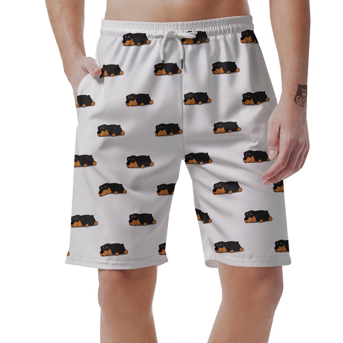 Rottweiler Sleeping Print Pattern Men's Shorts-grizzshop