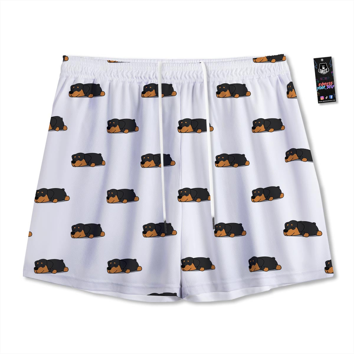 Rottweiler Sleeping Print Pattern Mesh Shorts