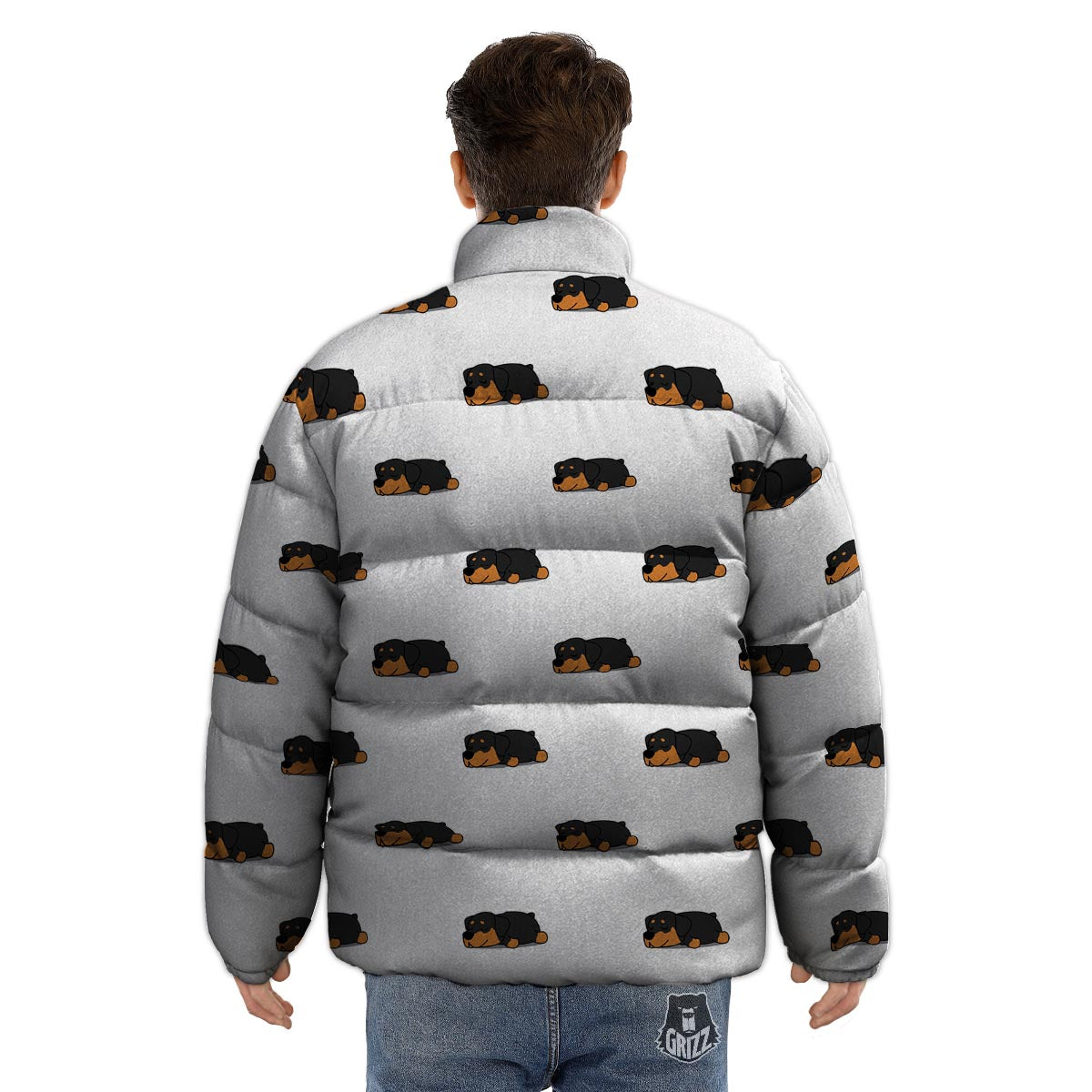 Rottweiler Sleeping Print Pattern Puffer Jacket-grizzshop