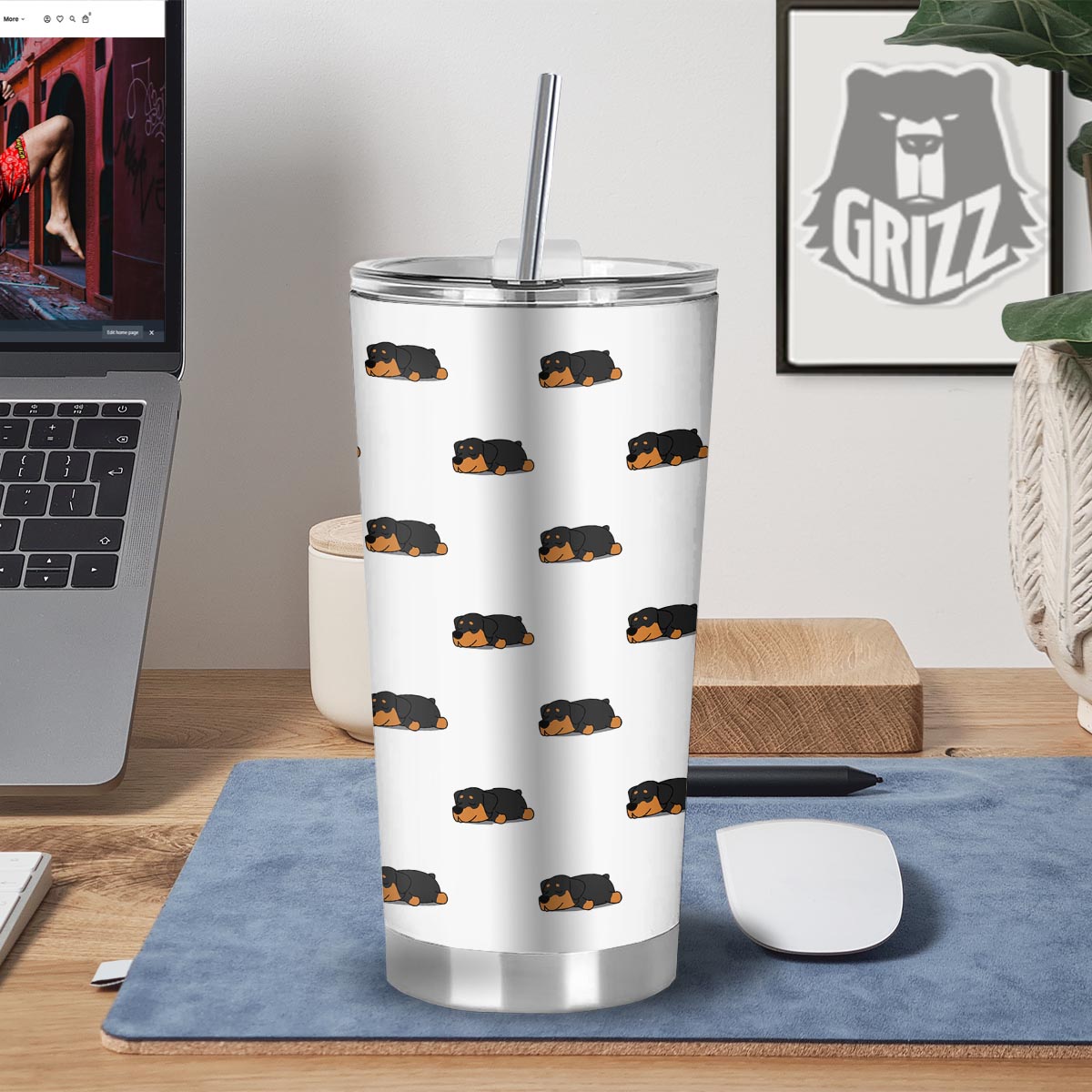 Rottweiler Sleeping Print Pattern Tumbler-grizzshop