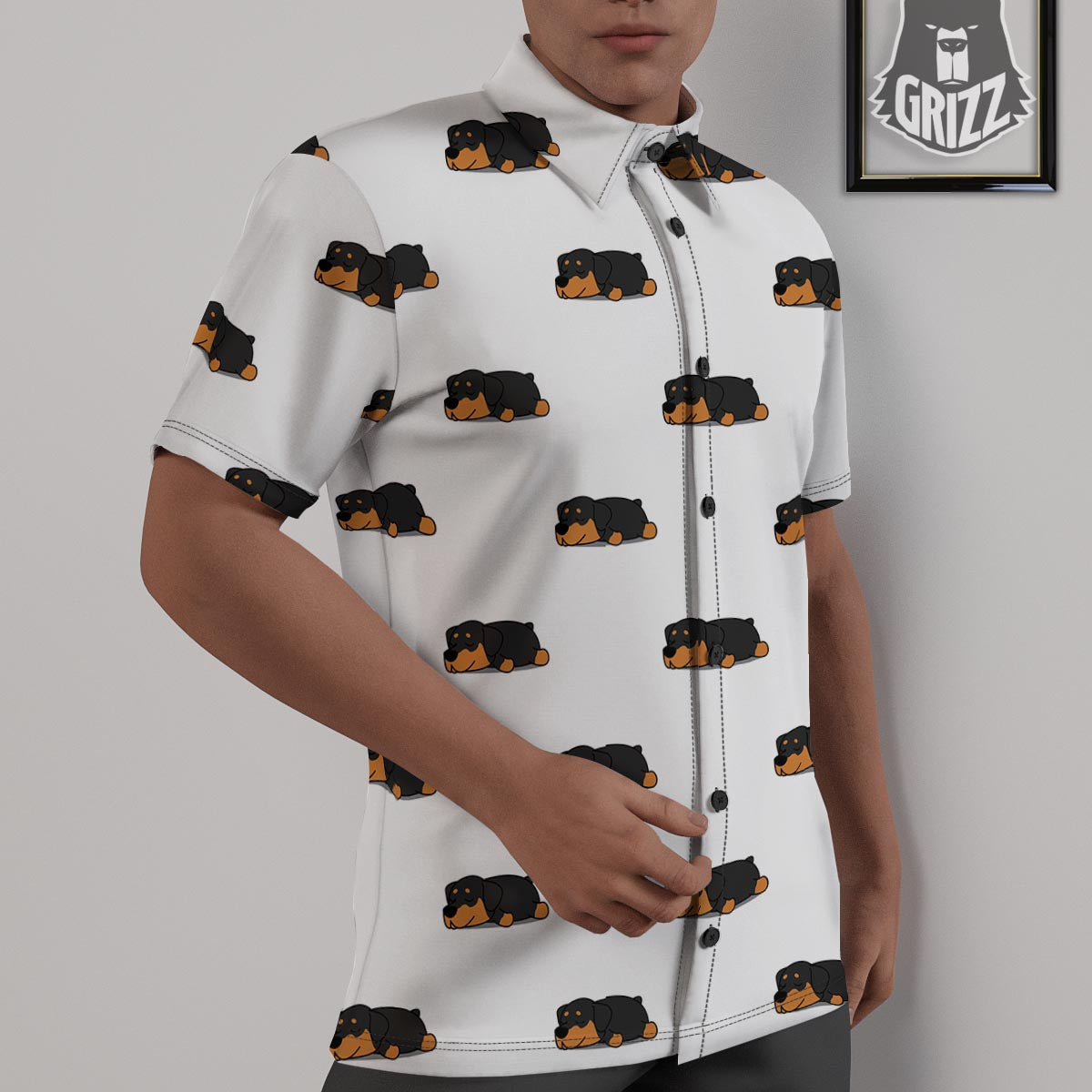 Rottweiler Sleeping Print Pattern Untucked Shirts-grizzshop