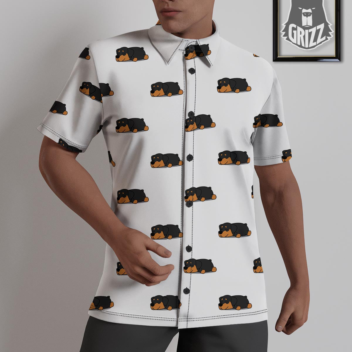 Rottweiler Sleeping Print Pattern Untucked Shirts-grizzshop
