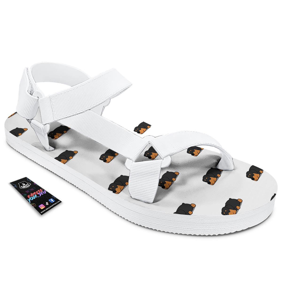 Rottweiler Sleeping Print Pattern White Open Toe Sandals-grizzshop