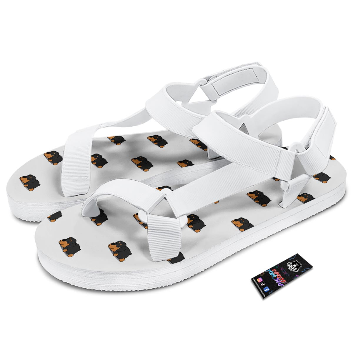 Rottweiler Sleeping Print Pattern White Open Toe Sandals-grizzshop