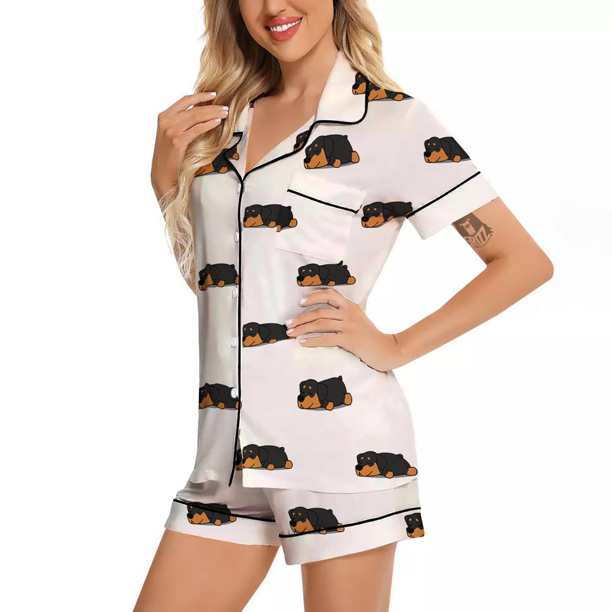 Rottweiler Sleeping Print Pattern Women Silk Pajamas-grizzshop