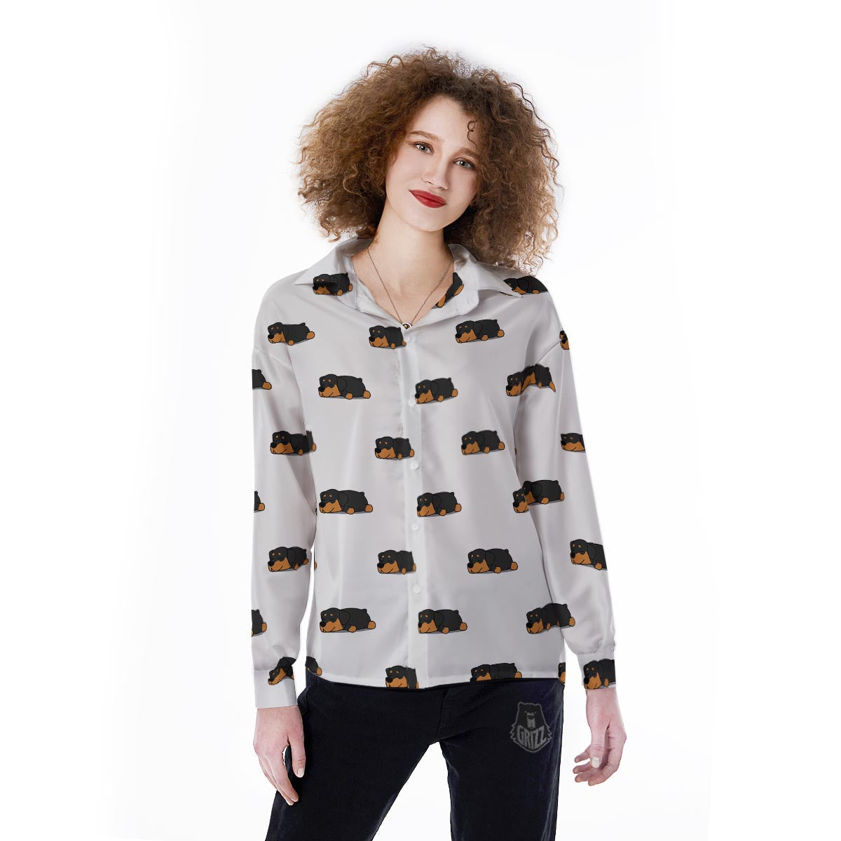 Rottweiler Sleeping Print Pattern Women's Long Sleeve Shirts-grizzshop