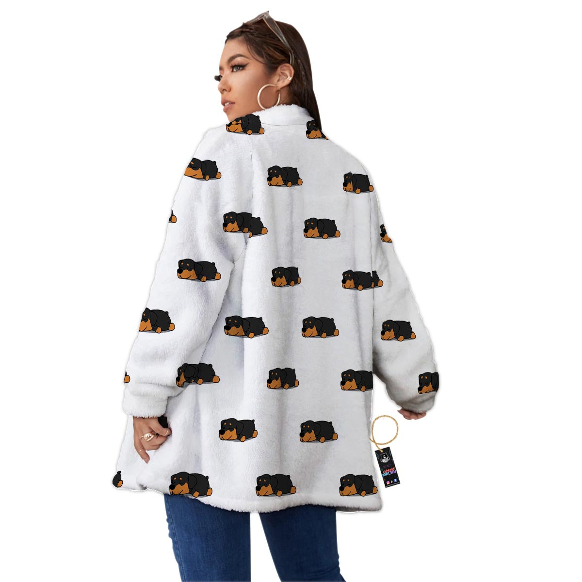 Rottweiler Sleeping Print Pattern Women's Sherpa Jacket-grizzshop