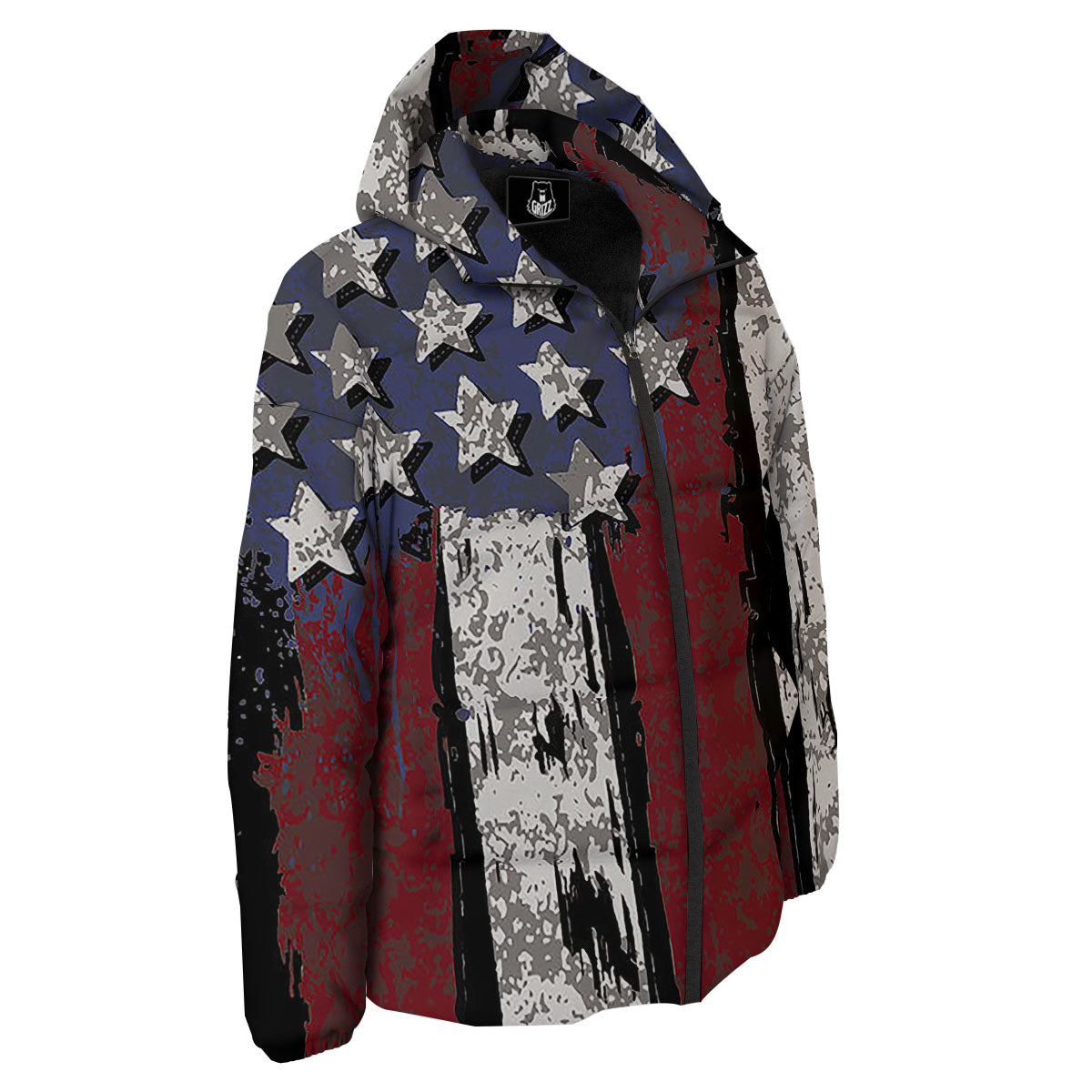 Rough American Flag Print Down Jacket-grizzshop