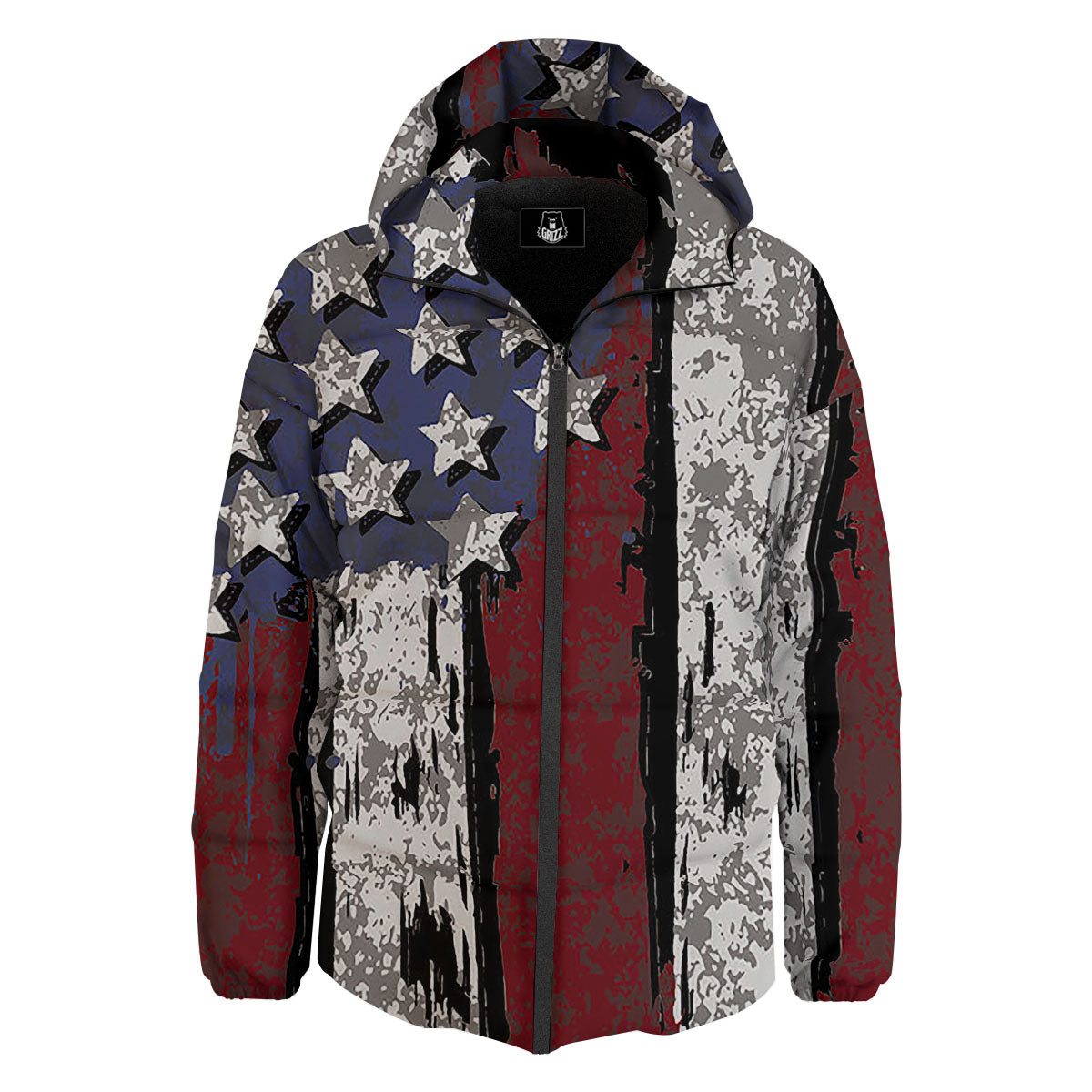 Rough American Flag Print Down Jacket-grizzshop