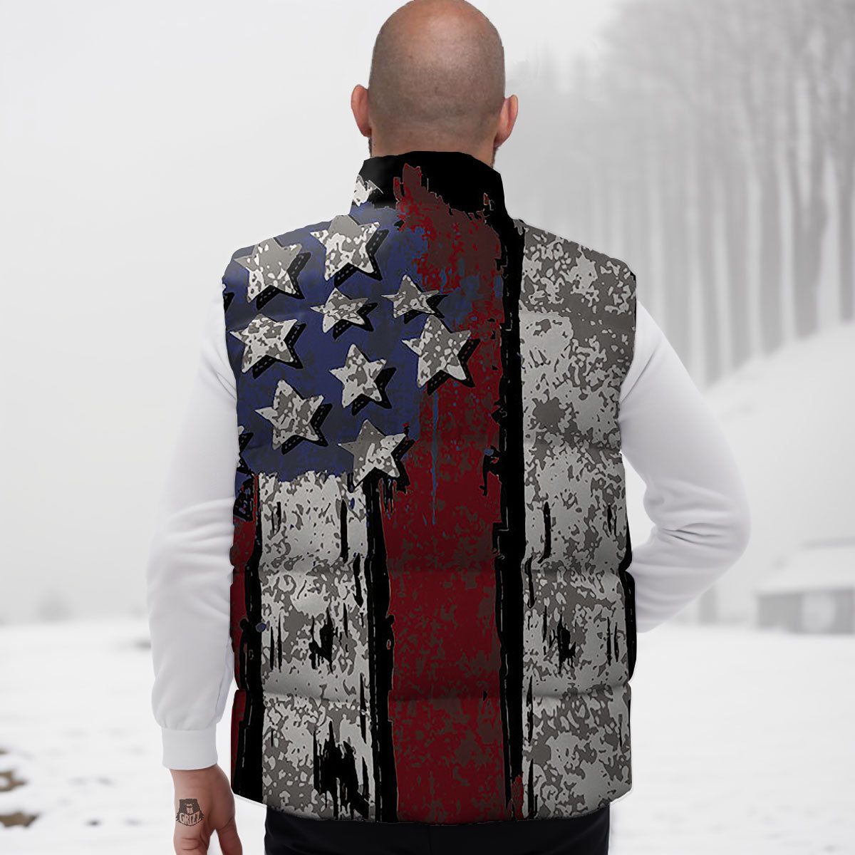 Rough American Flag Print Down Vest