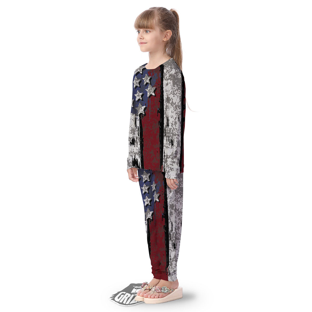 Rough American Flag Print Kid's Pajamas-grizzshop