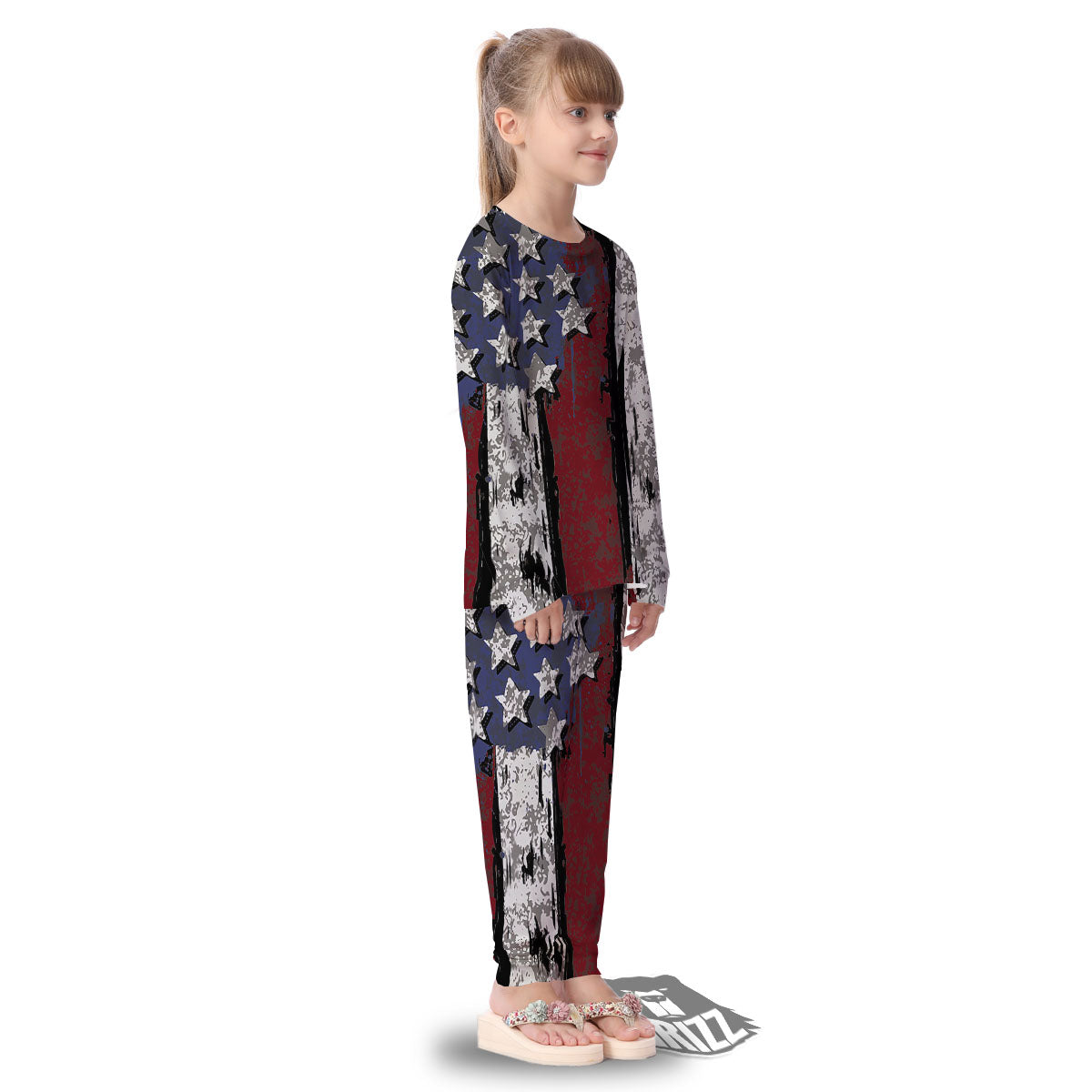 Rough American Flag Print Kid's Pajamas-grizzshop