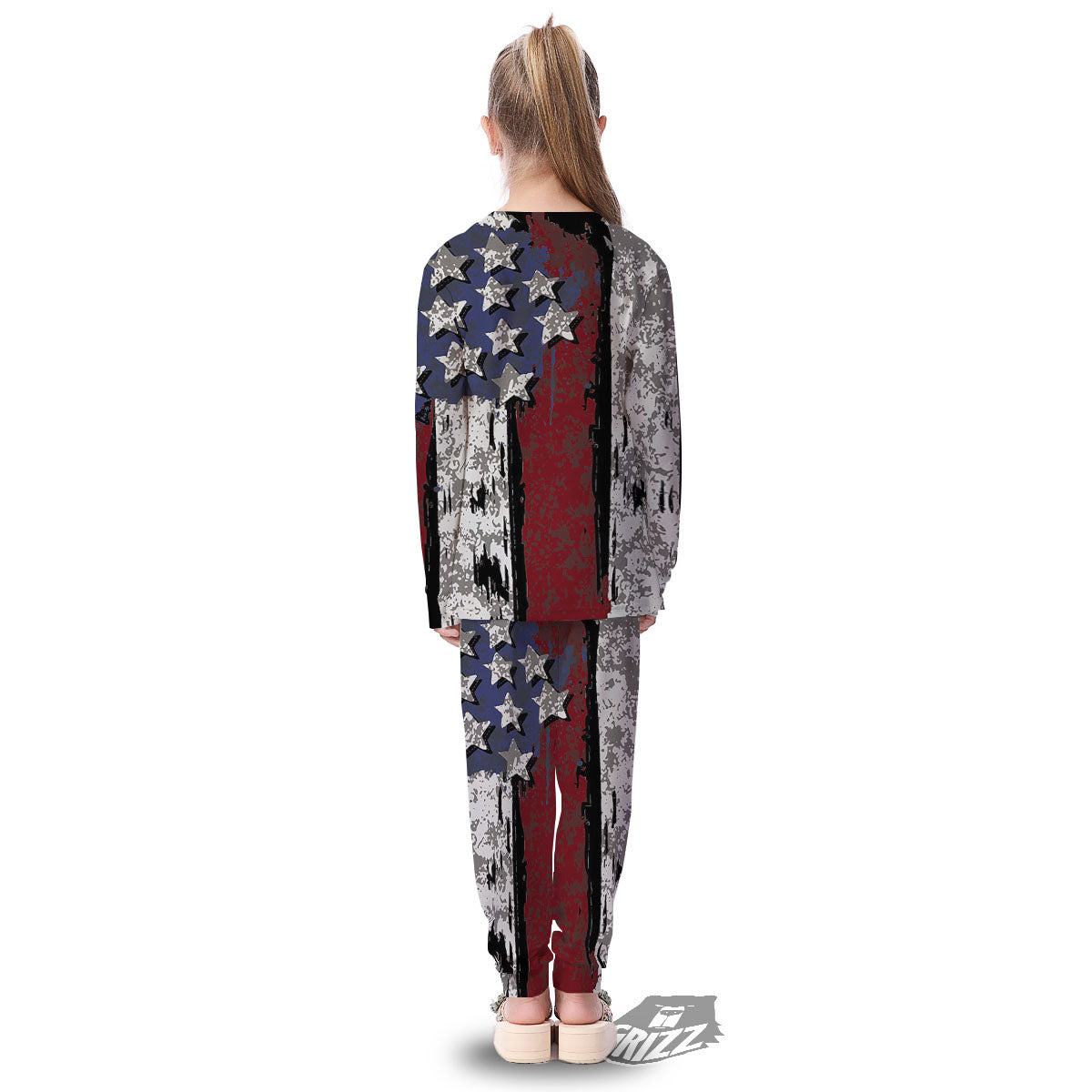 Rough American Flag Print Kid's Pajamas-grizzshop