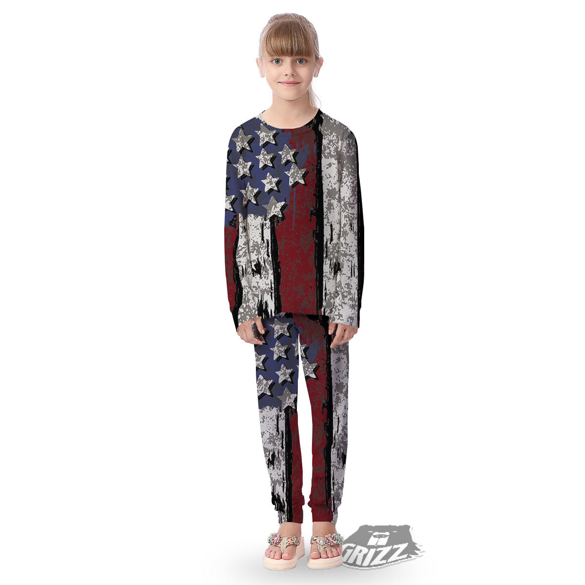 Rough American Flag Print Kid's Pajamas-grizzshop