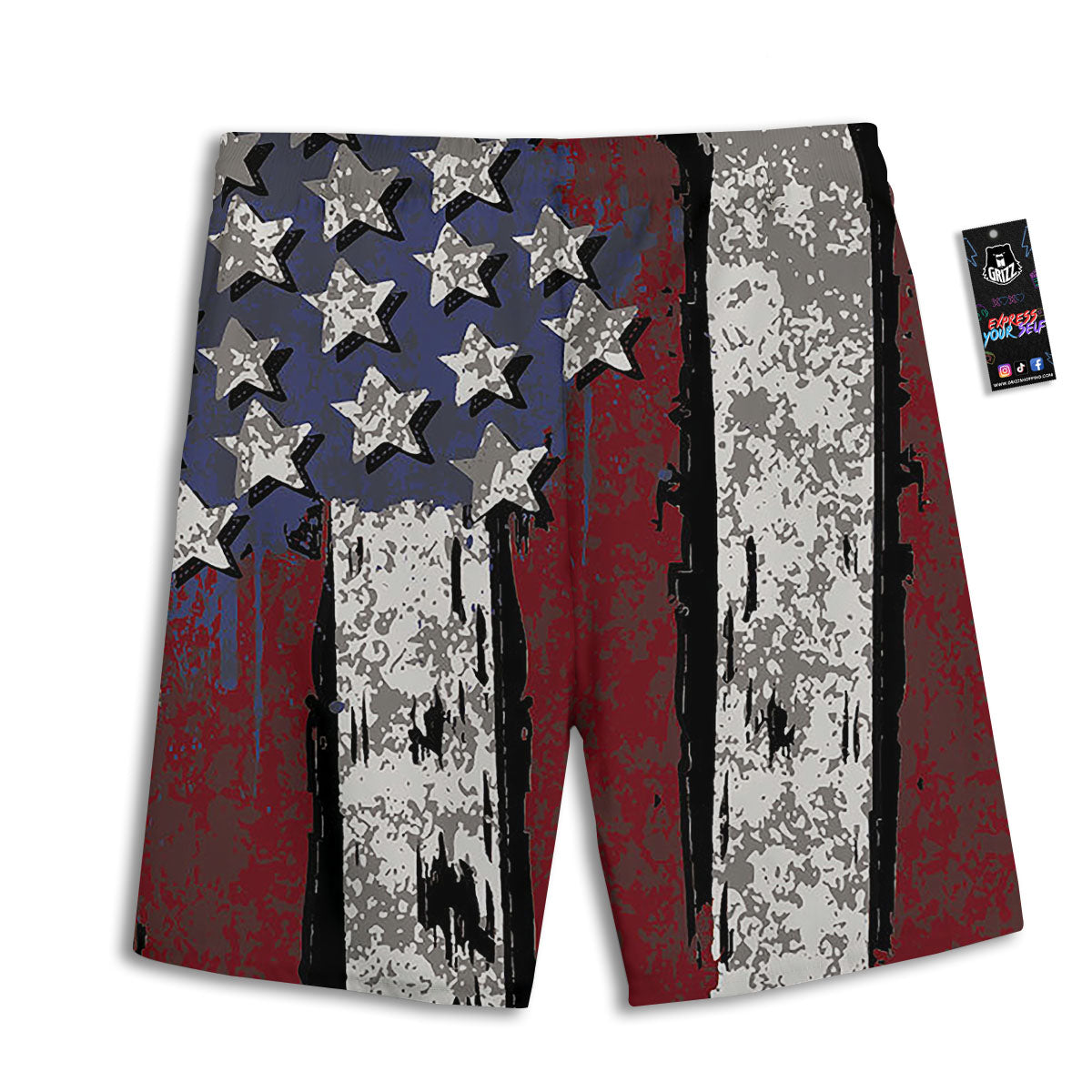 Rough American Flag Print Men's Athletic Shorts