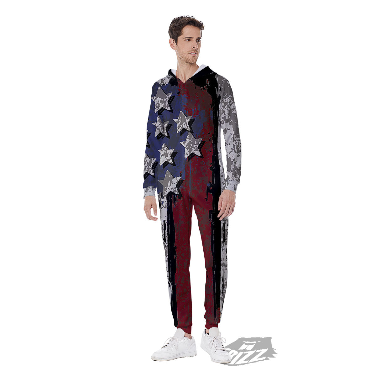 Rough American Flag Print Men's Jumpsuit-grizzshop
