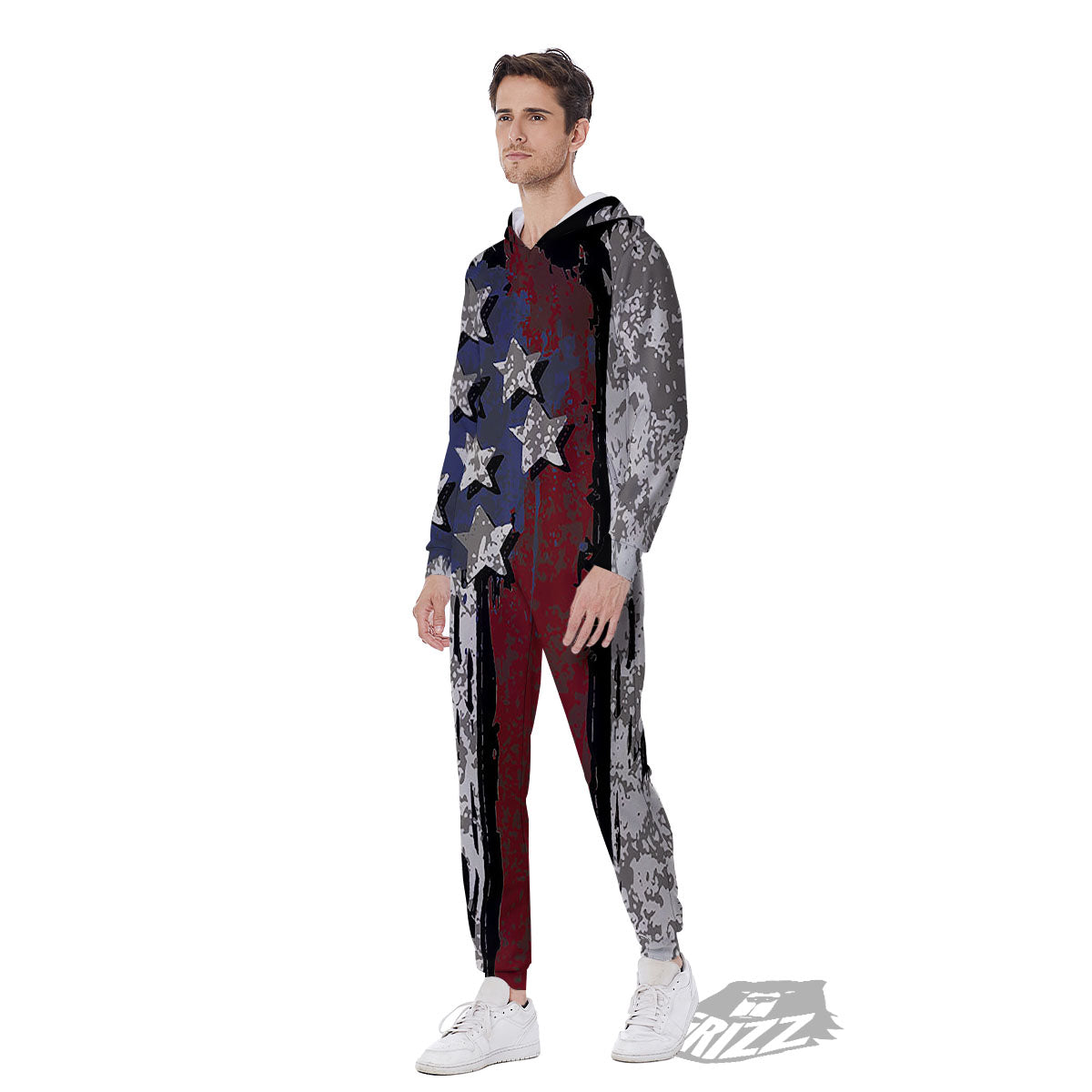 Rough American Flag Print Men's Jumpsuit-grizzshop
