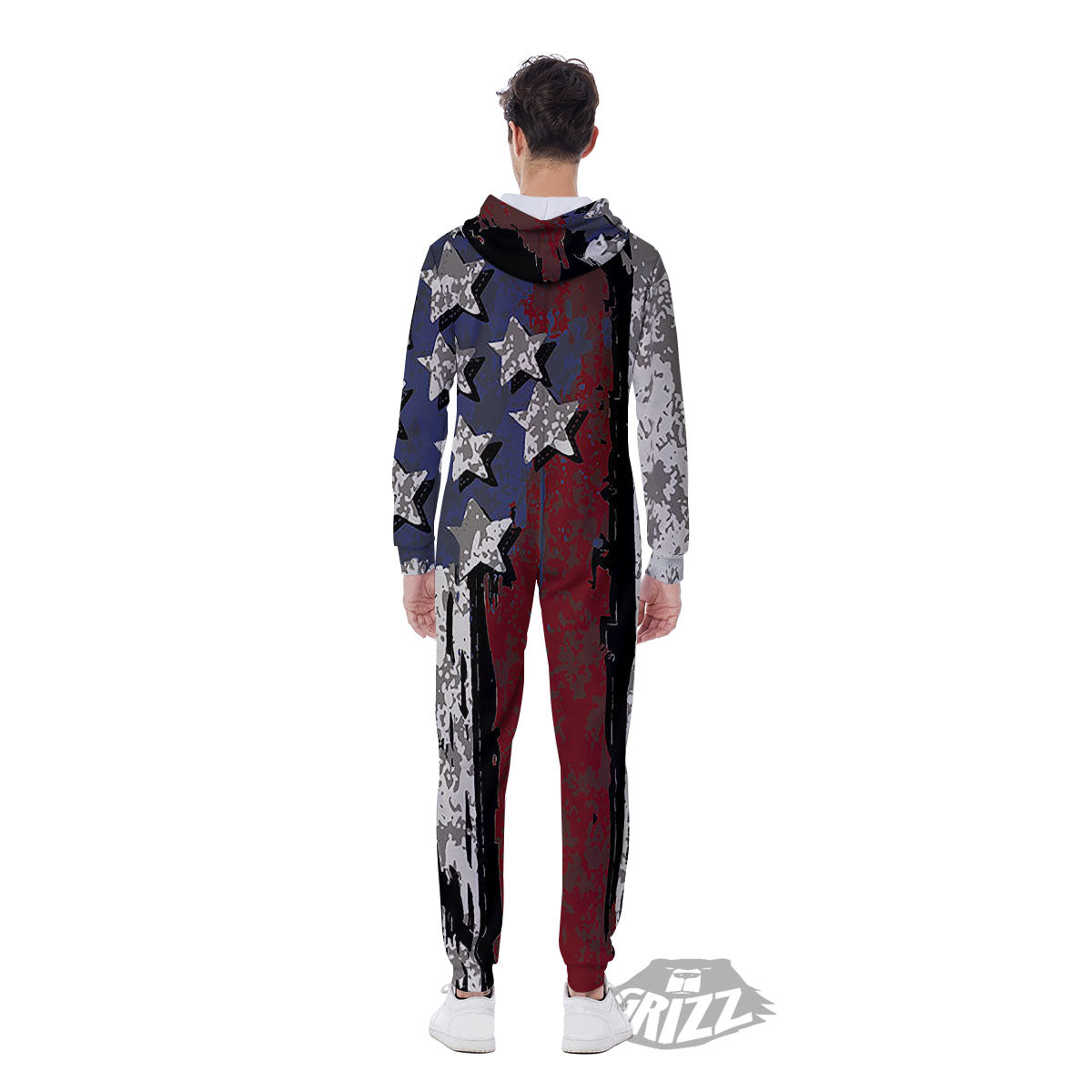 Rough American Flag Print Men's Jumpsuit-grizzshop