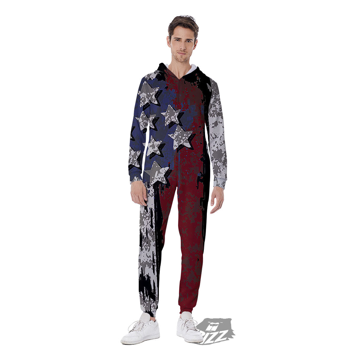 Rough American Flag Print Men's Jumpsuit-grizzshop