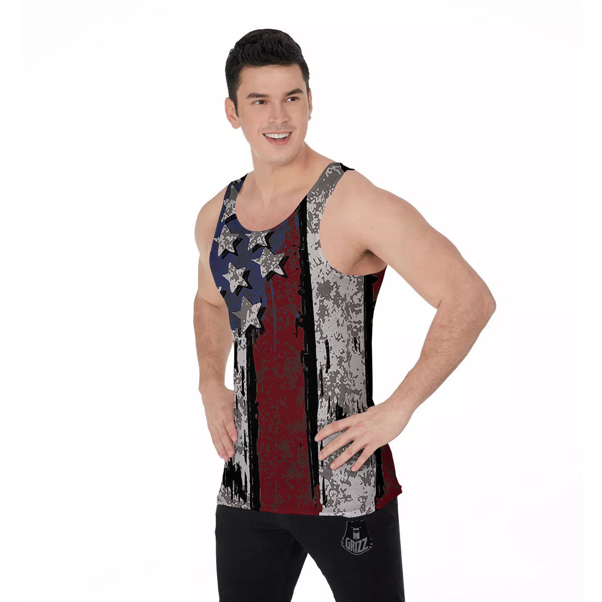 Rough American Flag Print Men's Tank Top-grizzshop