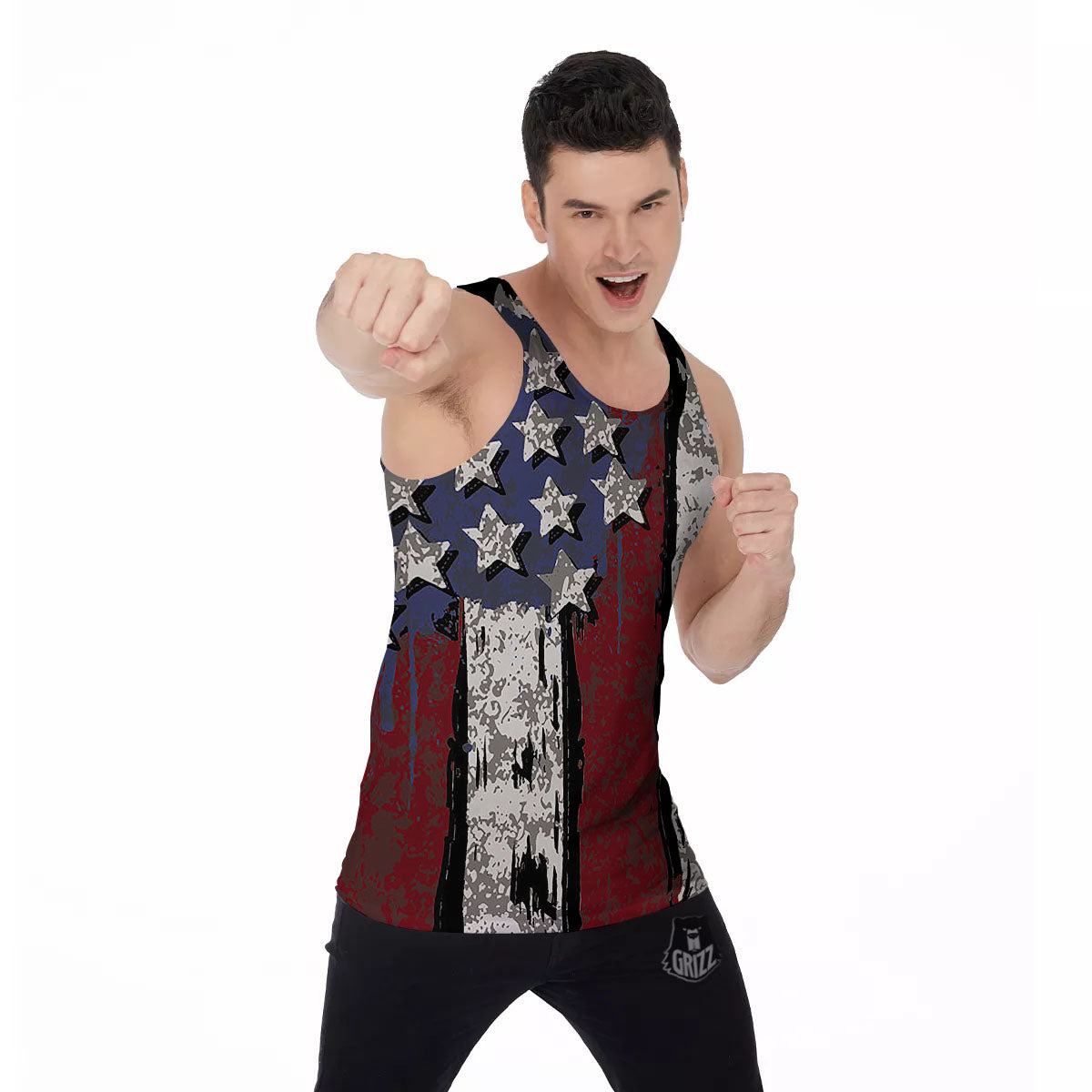 Rough American Flag Print Men's Tank Top-grizzshop