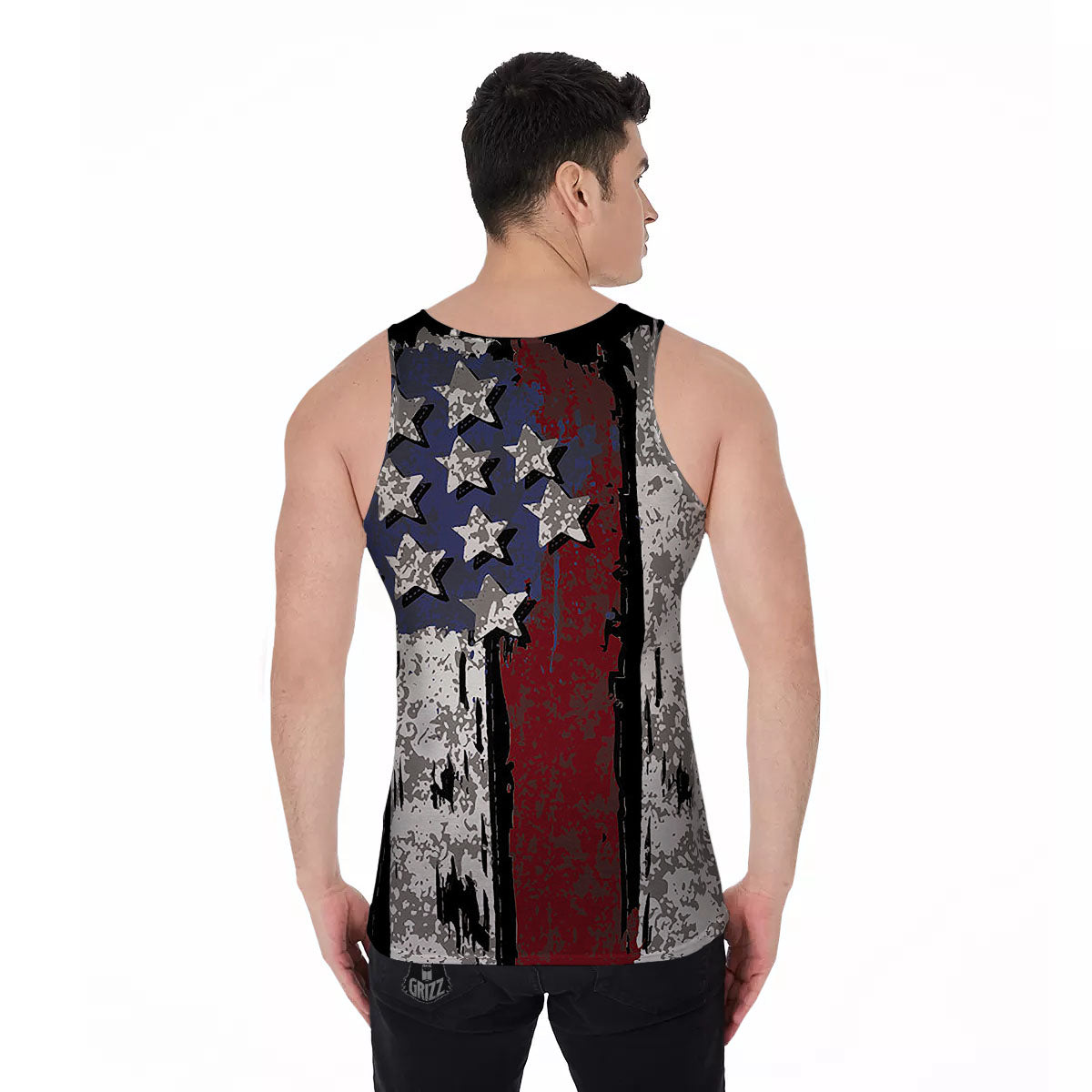 Rough American Flag Print Men's Tank Top-grizzshop
