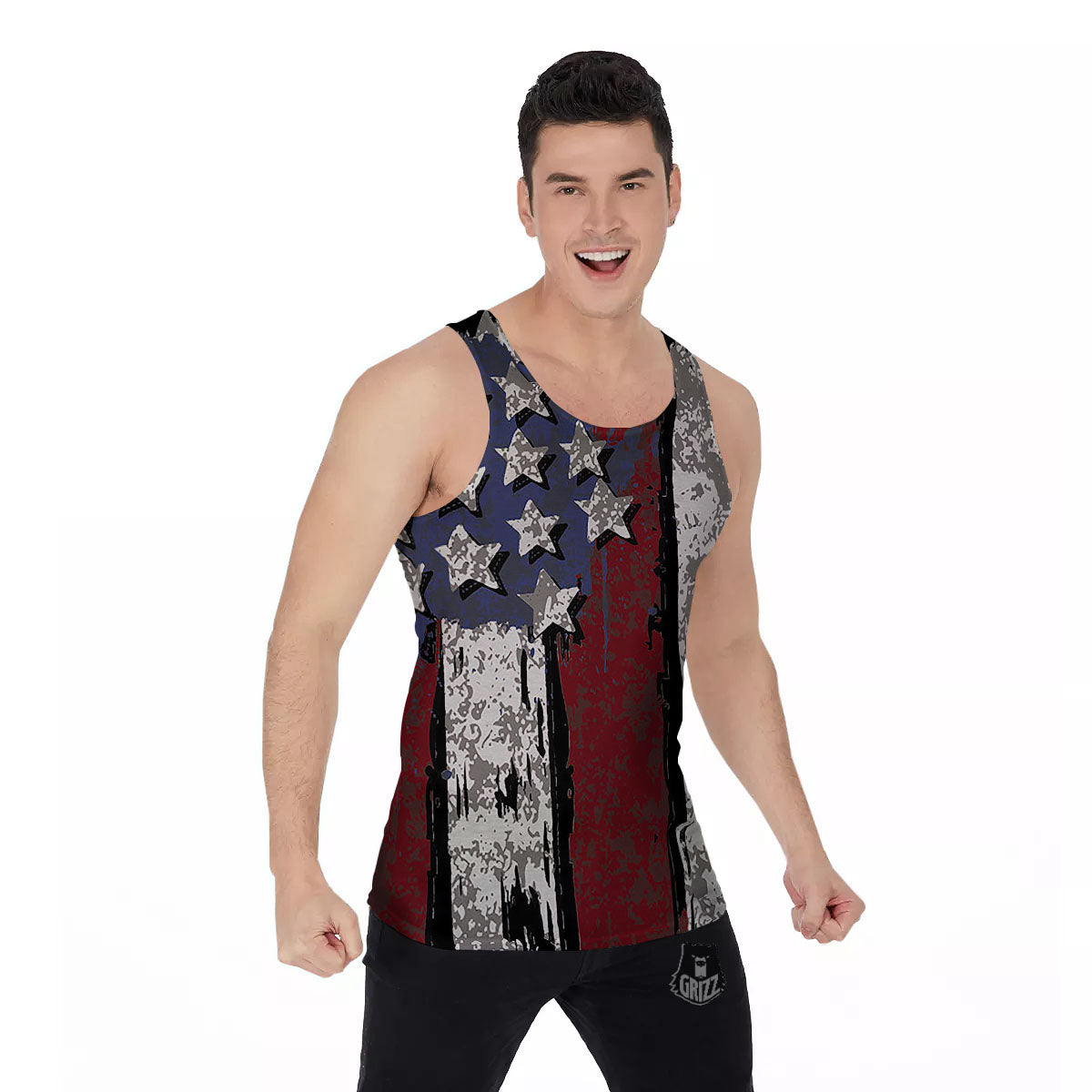 Rough American Flag Print Men's Tank Top-grizzshop