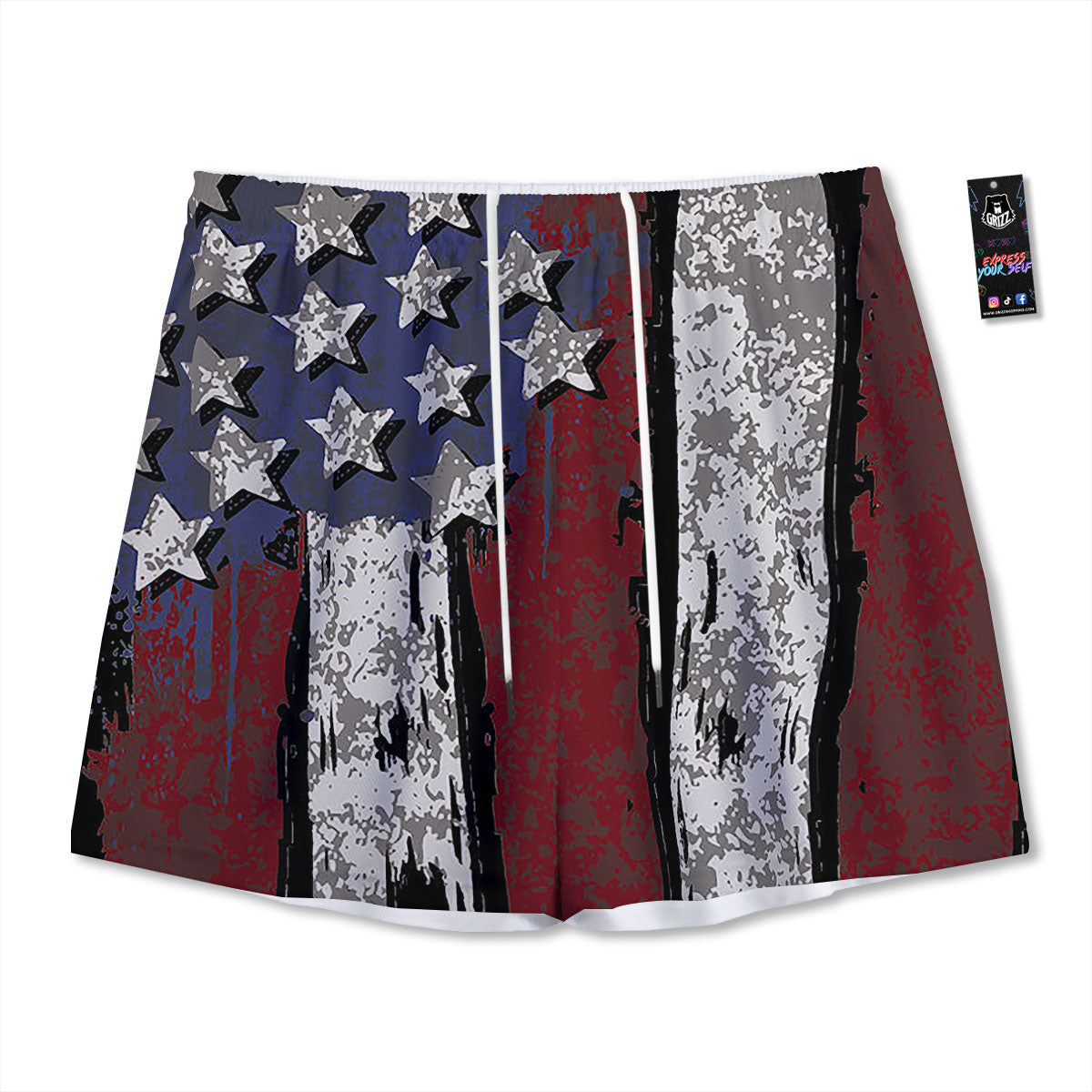 Rough American Flag Print Mesh Shorts
