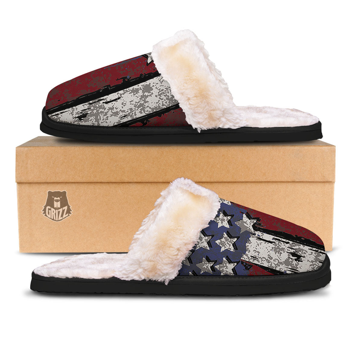Rough American Flag Print Slippers-grizzshop