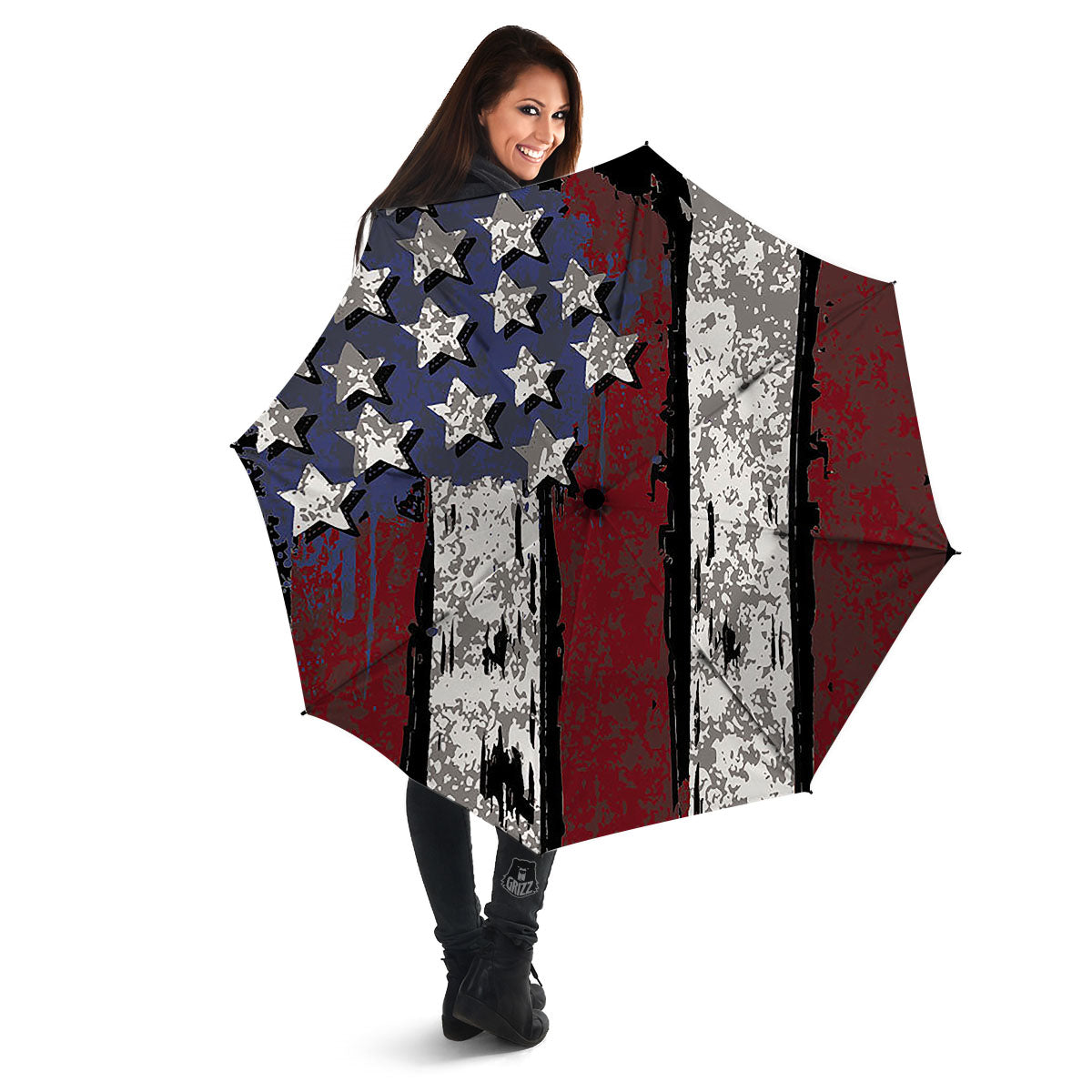 Rough American Flag Print Umbrella-grizzshop