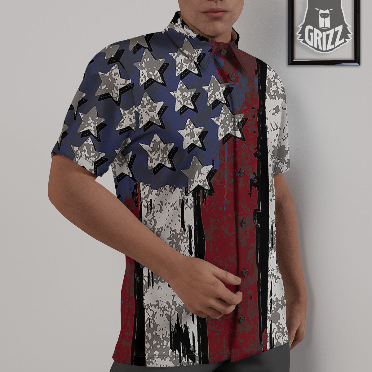 Rough American Flag Print Untucked Shirts-grizzshop