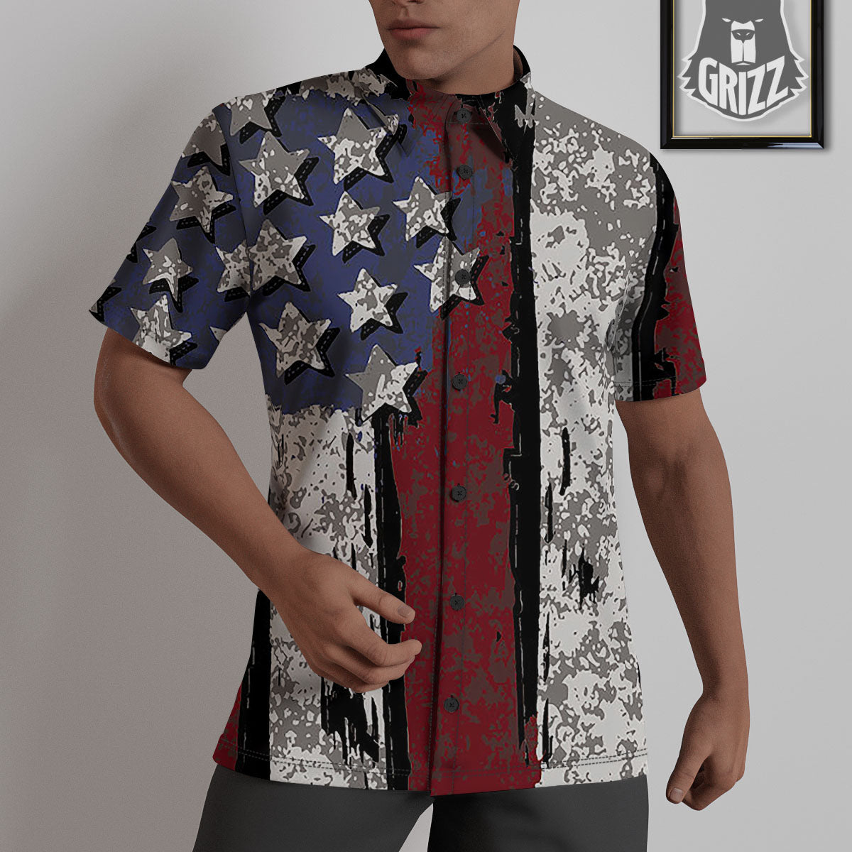 Rough American Flag Print Untucked Shirts-grizzshop