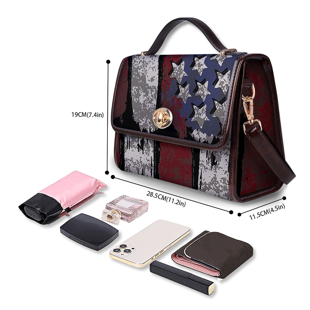 Rough American Flag Print Women's Satchel Bag
