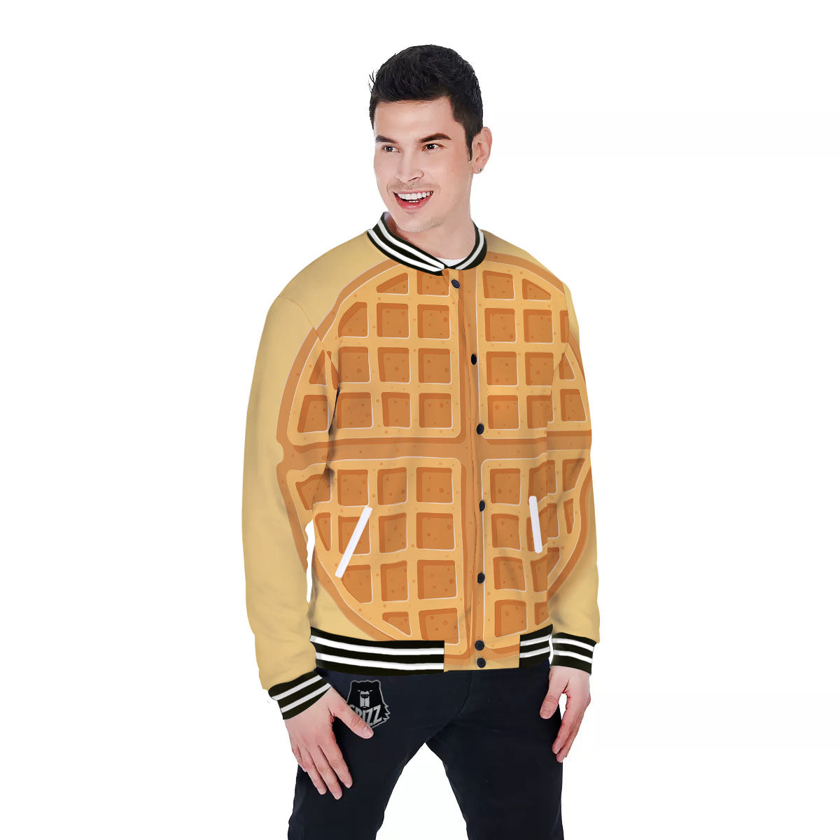 Round Waffle Print Baseball Jacket-grizzshop