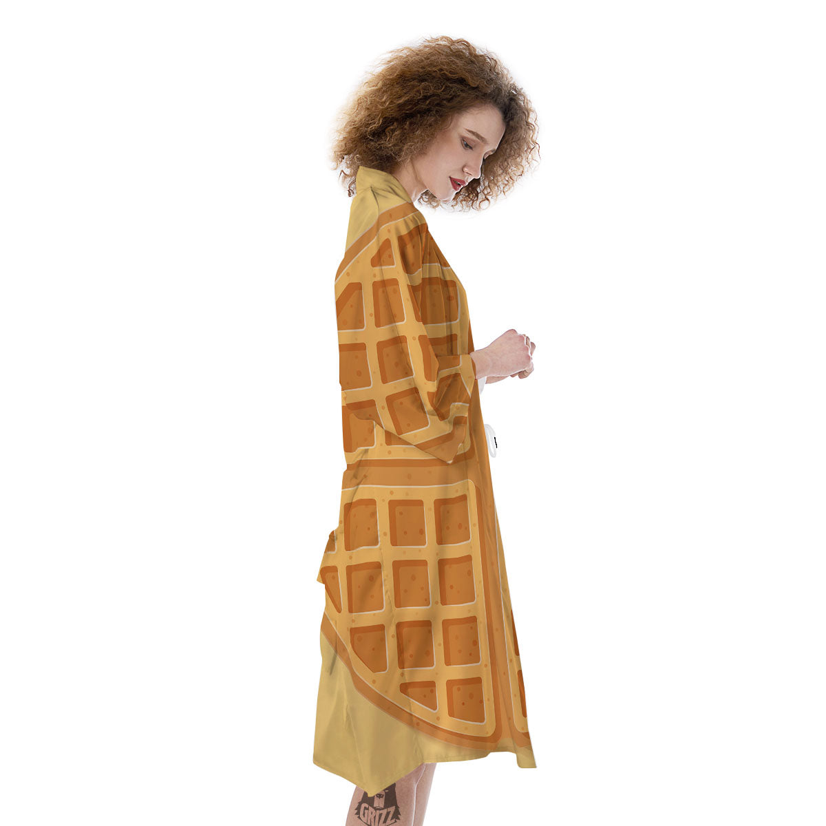 Round Waffle Print Kimono-grizzshop