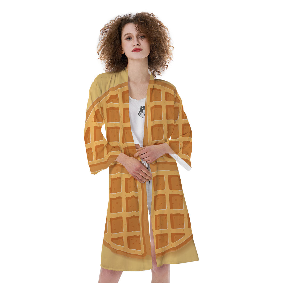 Round Waffle Print Kimono-grizzshop