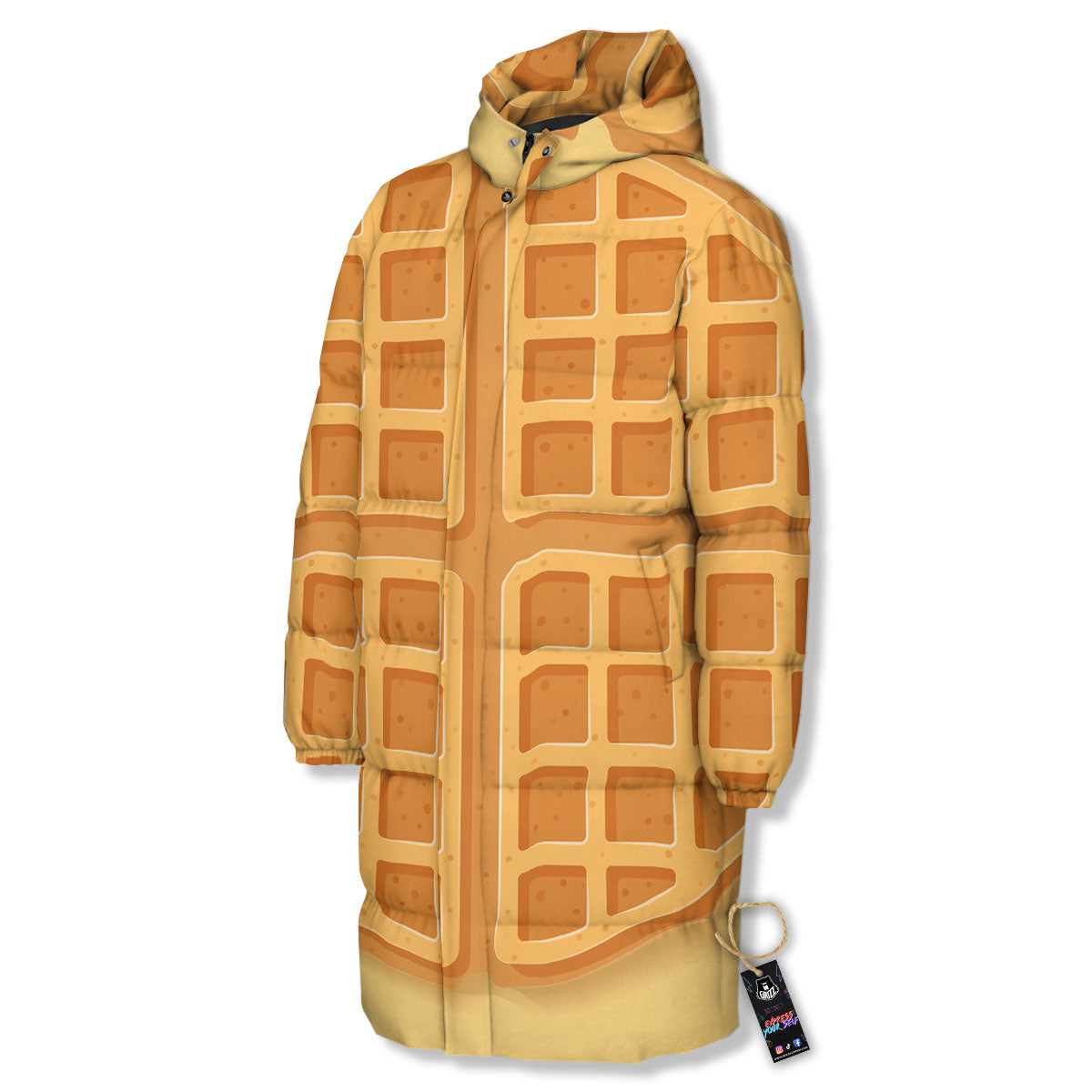Round Waffle Print Long Down Jacket-grizzshop