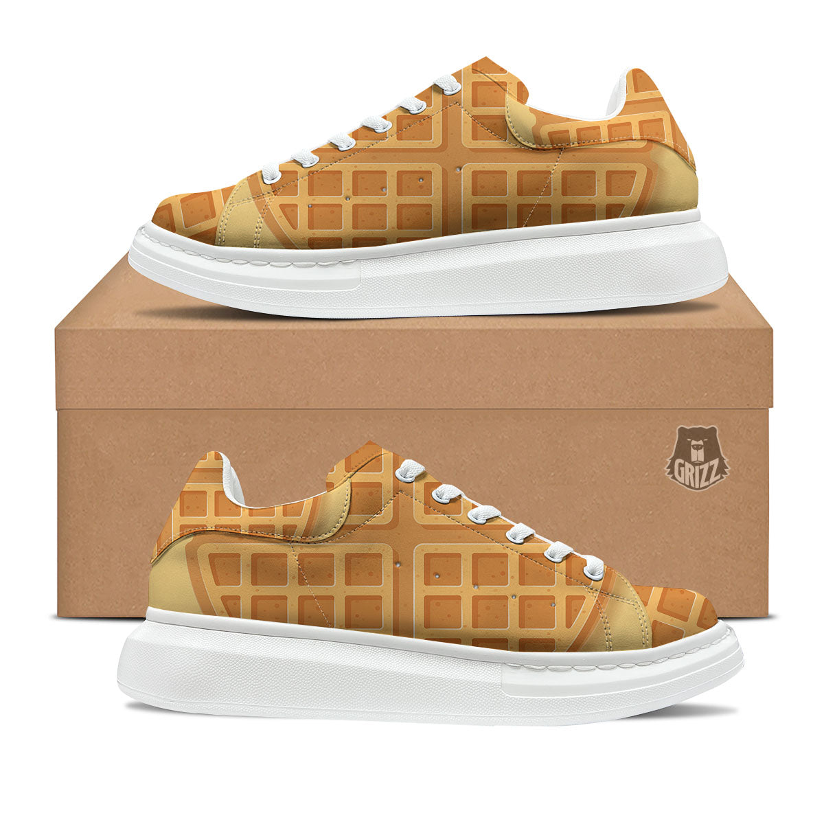 Round Waffle Print Platform Shoes-grizzshop