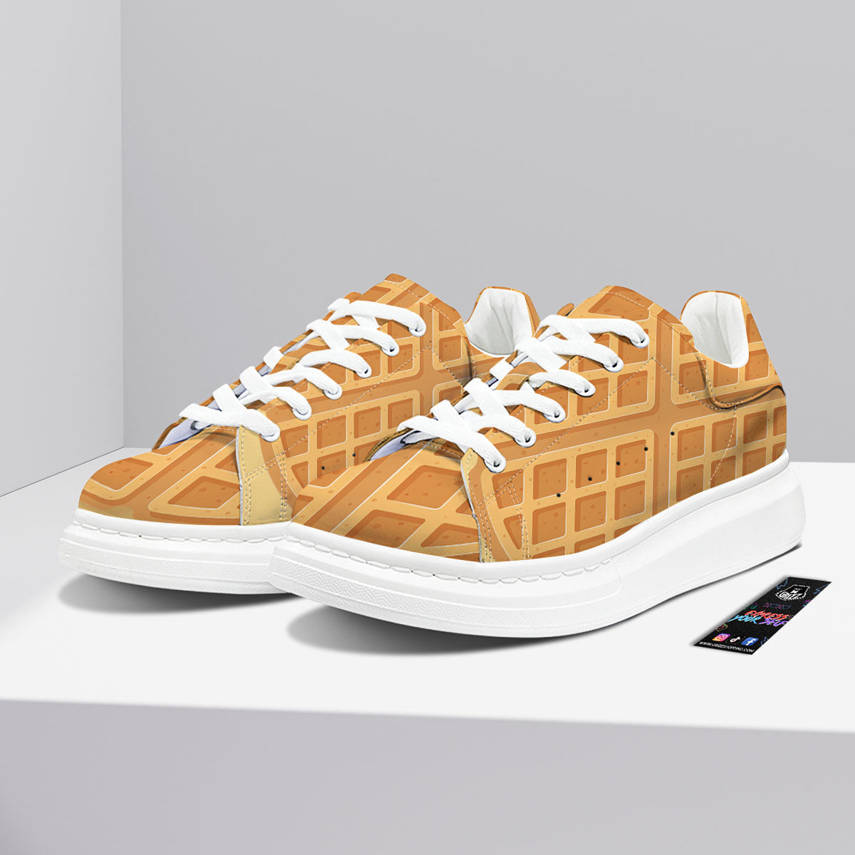 Round Waffle Print Platform Shoes-grizzshop