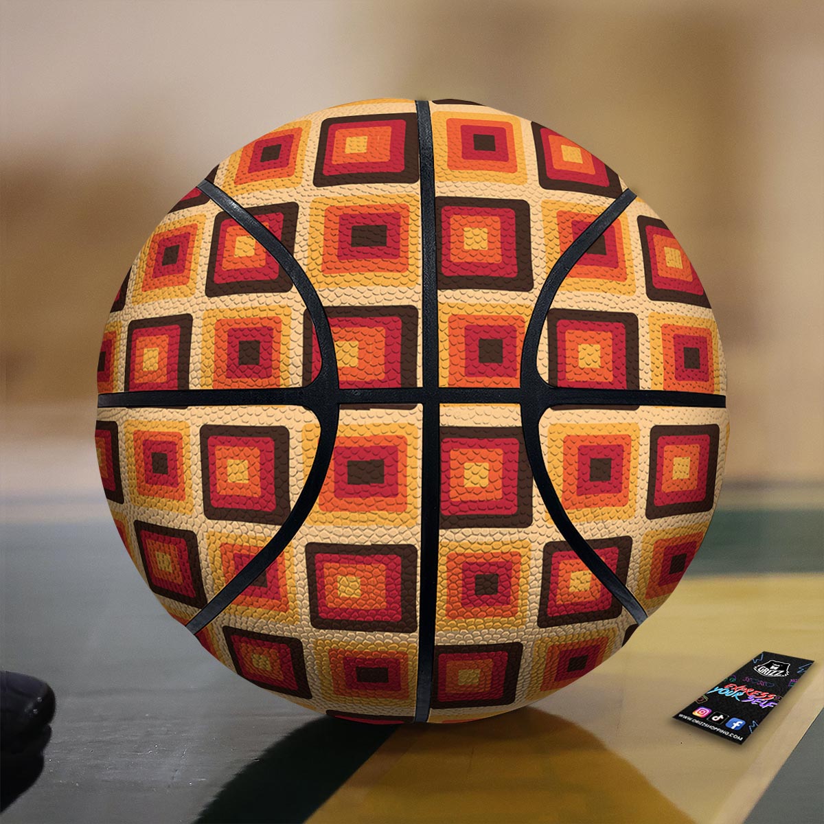 Rounded Square Retro Geometric Print Pattern Basketball-grizzshop
