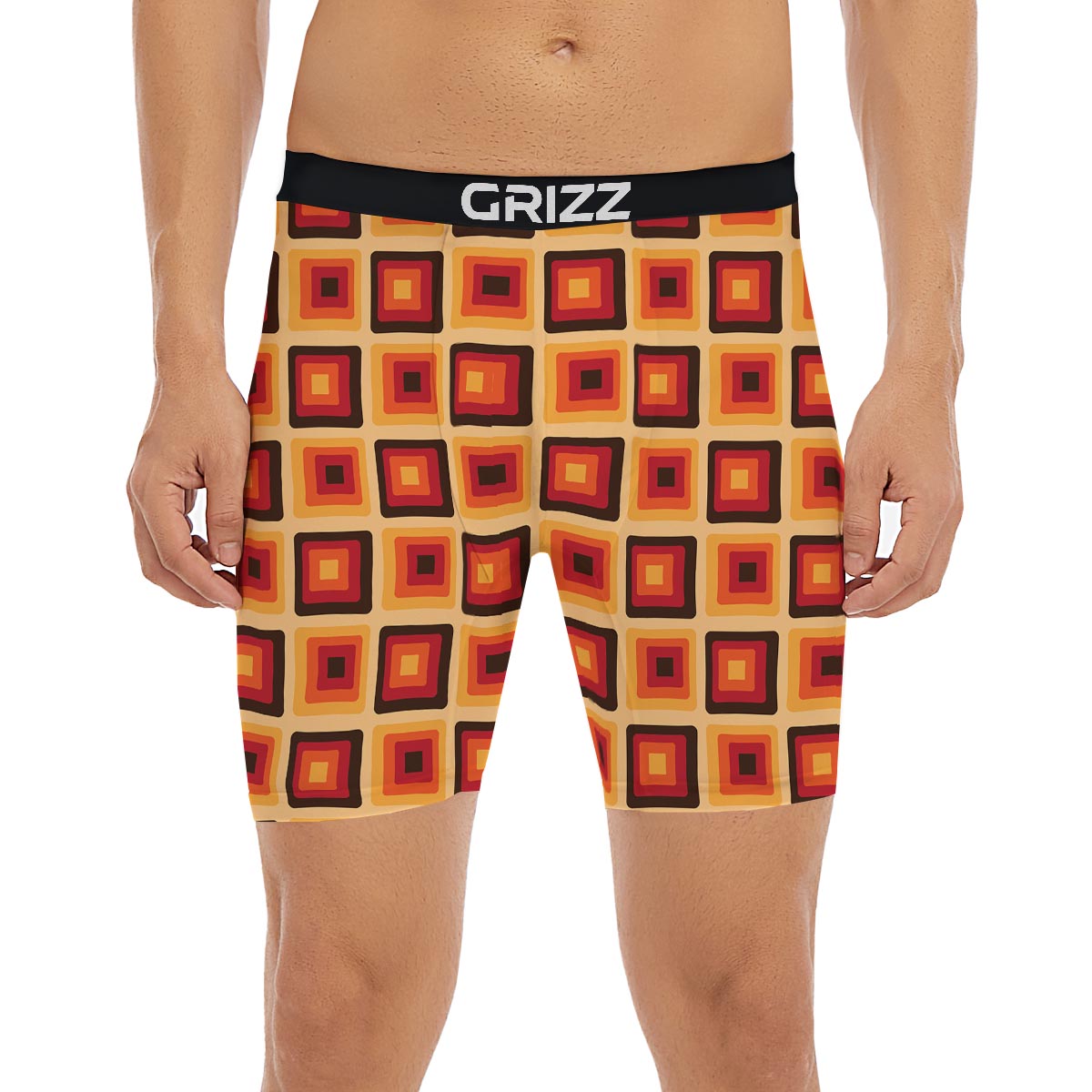 Rounded Square Retro Geometric Print Pattern Boxer Briefs-grizzshop