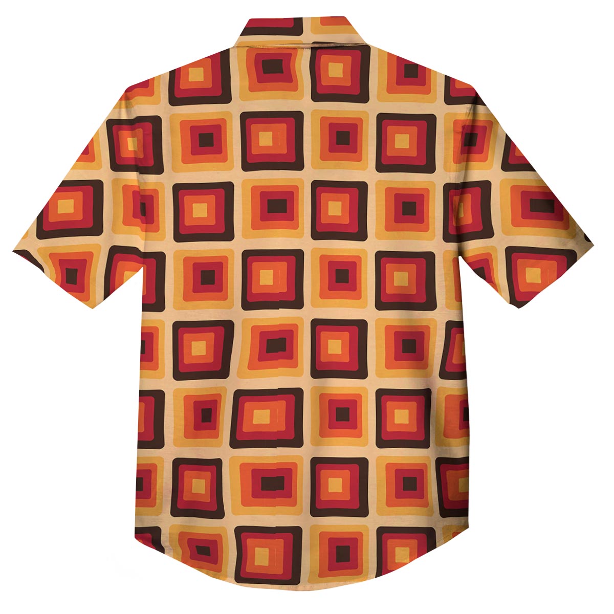 Rounded Square Retro Geometric Print Pattern Button Up Shirt-grizzshop