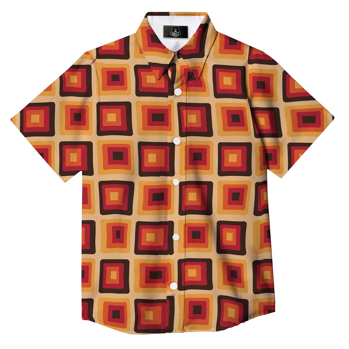 Rounded Square Retro Geometric Print Pattern Button Up Shirt-grizzshop