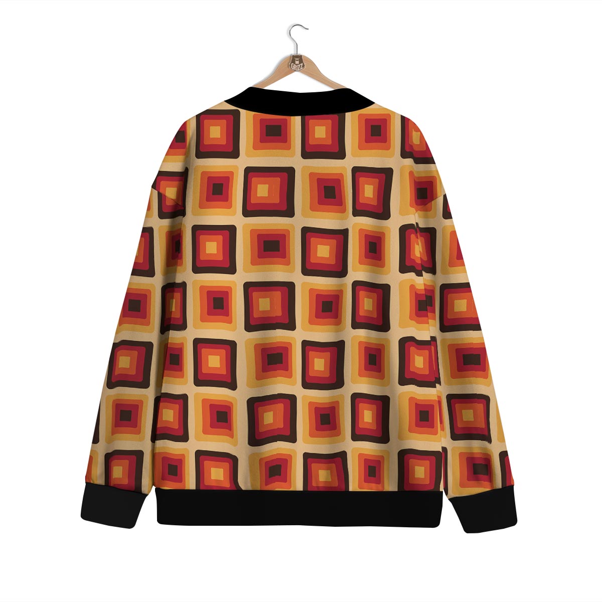 Rounded Square Retro Geometric Print Pattern Cardigan-grizzshop